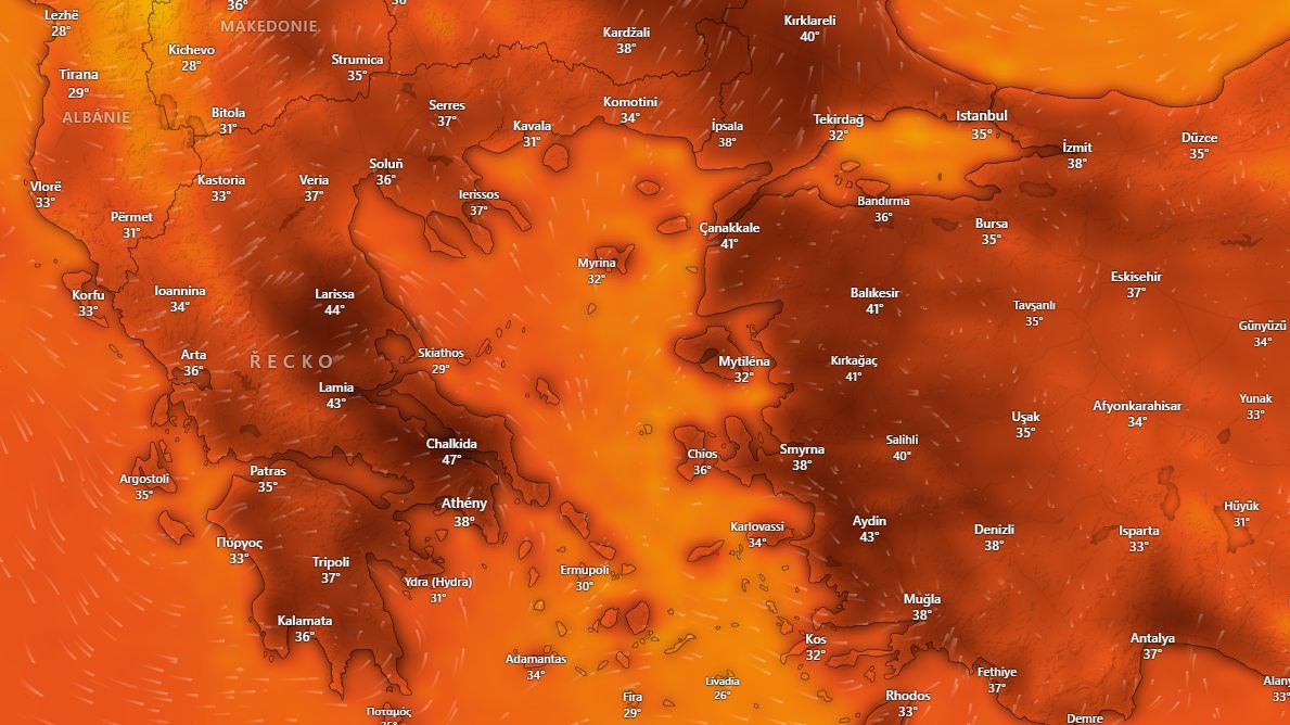 Pekelná vedra v Řecku. Přes dva týdny v kuse tam bude nad 39 stupňů